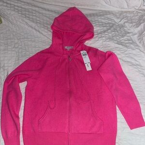 The Cashmere Project 100% Cashmere - Neon Pink Zip-Up Hoodie size Medium - nwt